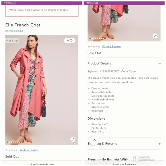 Anthropologie Elle Coral Cotton/Linen Trench Coat Size XL - Picture 5 of 12